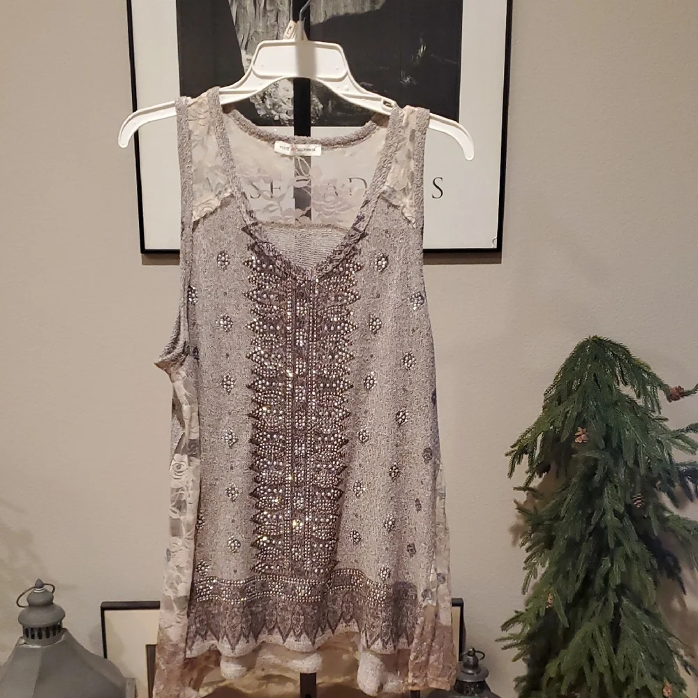 Embellished Lace-Back Camisole in Silver Taupe - Picture 2 of 4
